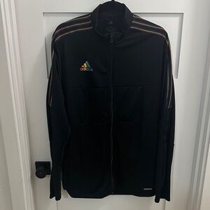 Adidas Men's Black Jacket with Pride Multicolor Stripes